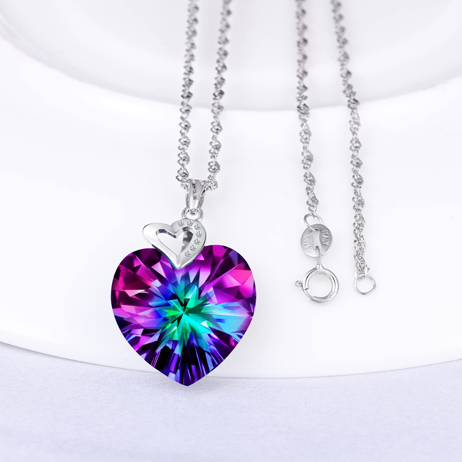 Infinionly Fashion Collana Cuore Cristallo Colorato Argento 925 45cm
