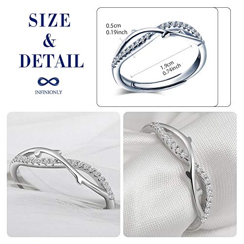 INFINIONLY Anello Donna Argento 925 Infinito Zircone Regolabile