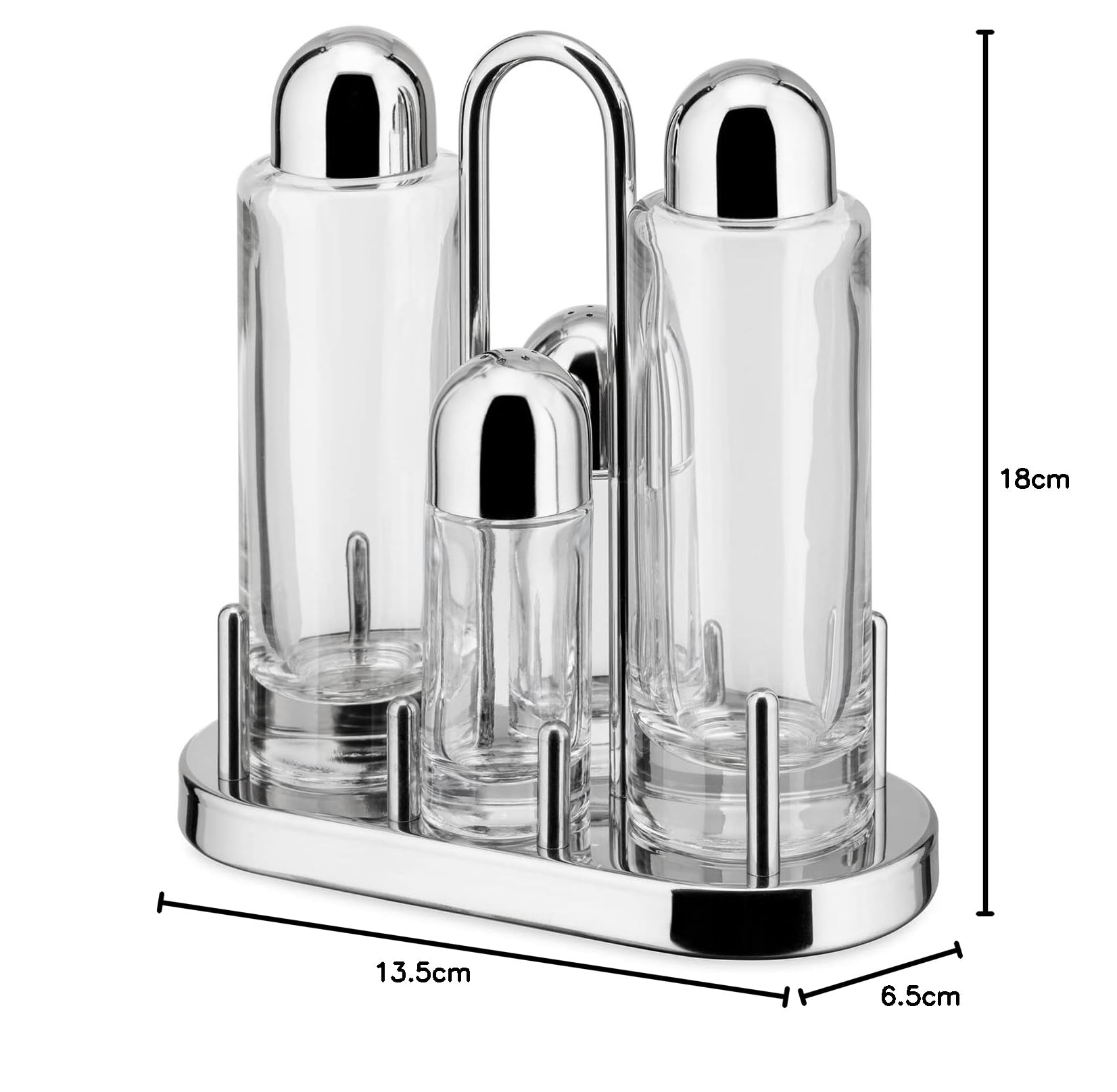 Alessi 5070 set portacondimenti acciaio e vetro 4 pezzi