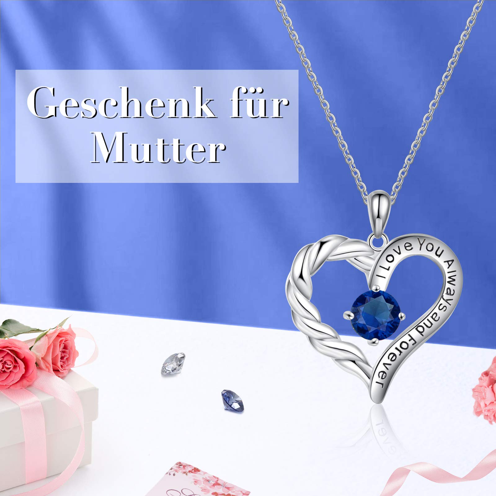 Jessemade Gioielli Collana Cuore Argento Birthstone Mamma