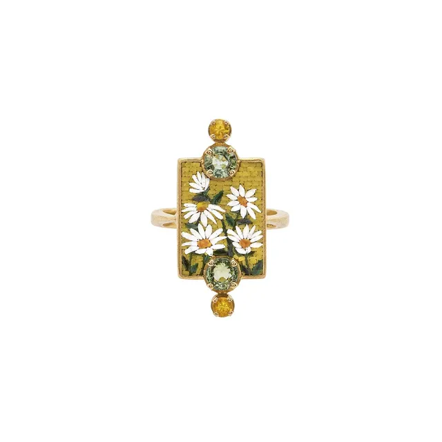 Le Sibille Marghe Anello oro zaffiri verdi gialli