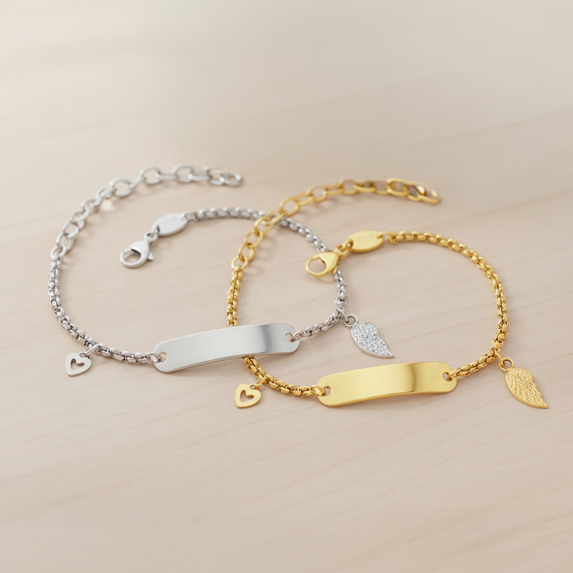 Engelsrufer Kinder Bracciale Acciaio Ali Argento Incisione