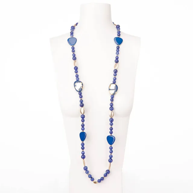 Chic Ad Hoc Collane Lunga Resina Blu e Foglia Oro Collana