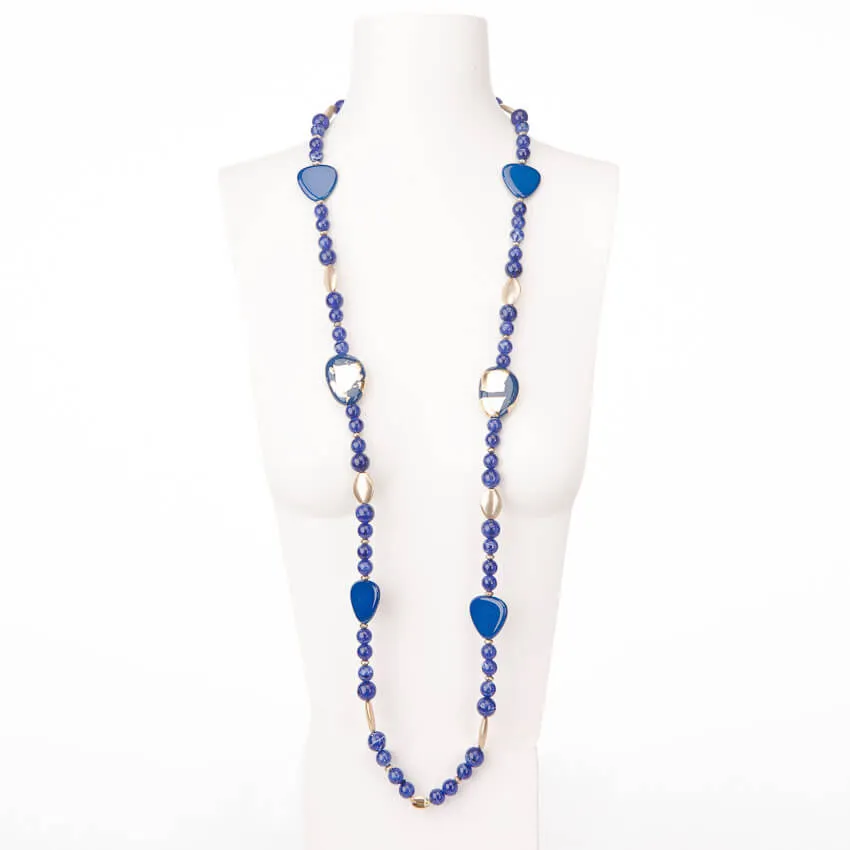 Chic Ad Hoc Collane Lunga Resina Blu e Foglia Oro Collana