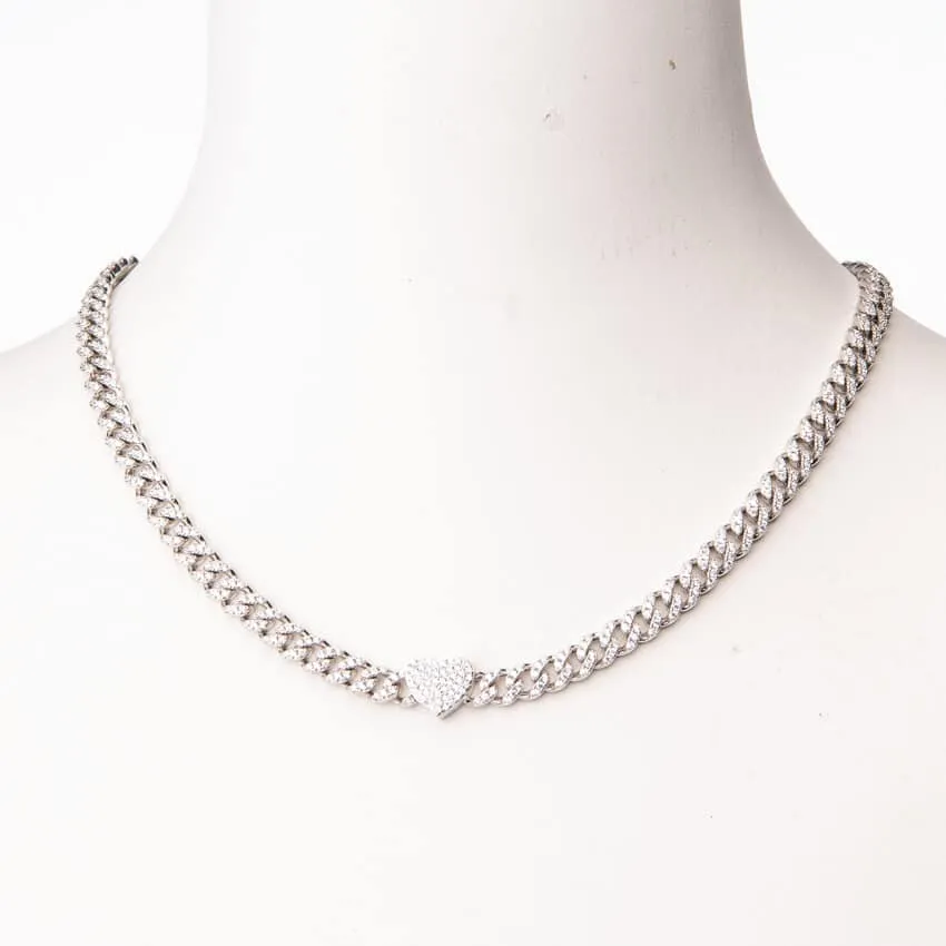 Chic Ad Hoc Collane Girocollo Groumette Cuore Zirconi Argento