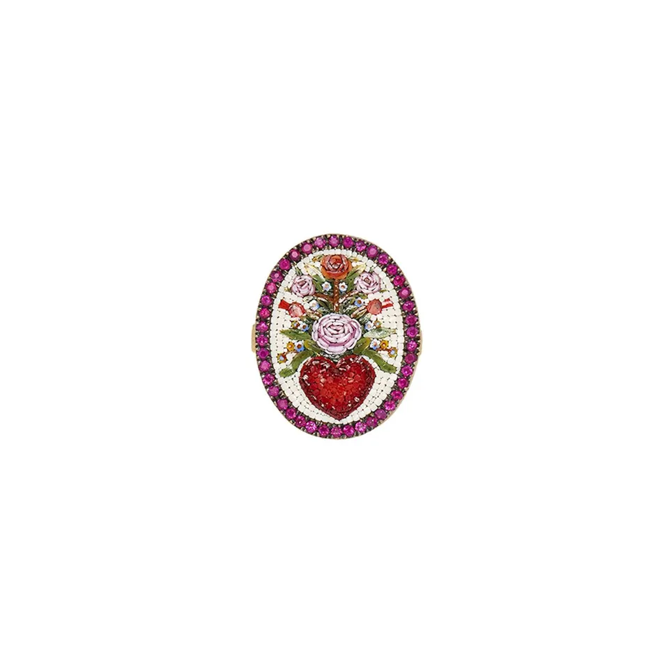Le Sibille Flower Heart anello oro 18ct rubini rossi