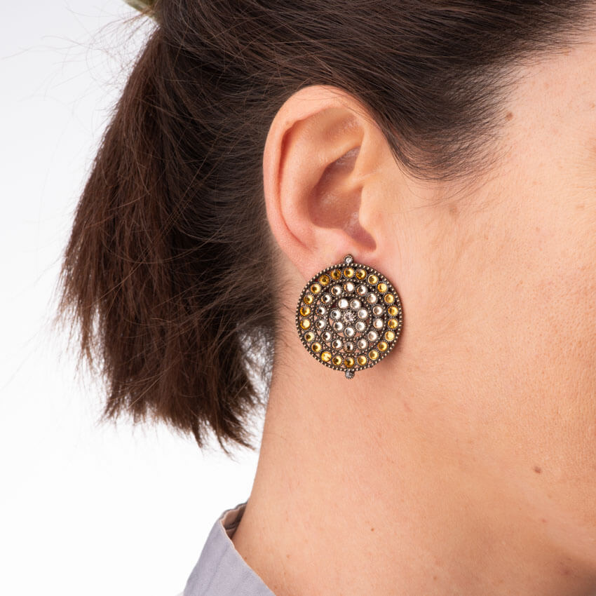 Chic Ad Hoc Orecchini Clip Bottone Strass Ambra Rosa