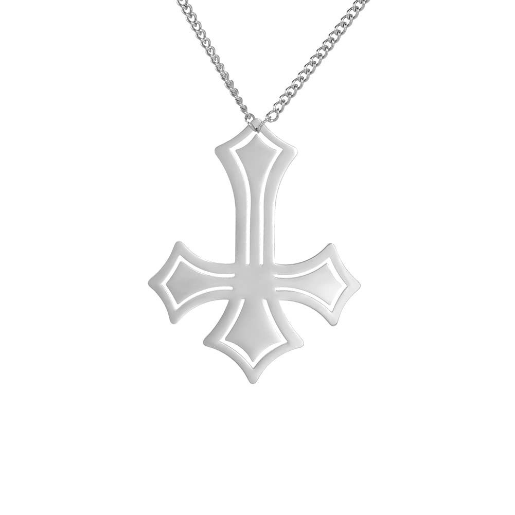 EUEAVAN collana croce invertita acciaio argento diamante