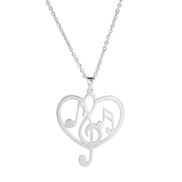 EUEAVAN Necklaces collana nota musicale cuore argento
