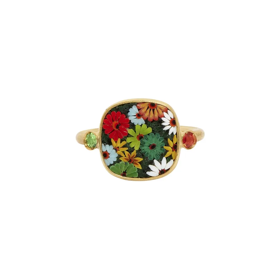 Le Sibille Fez anello oro giallo 18ct zaffiri mosaico