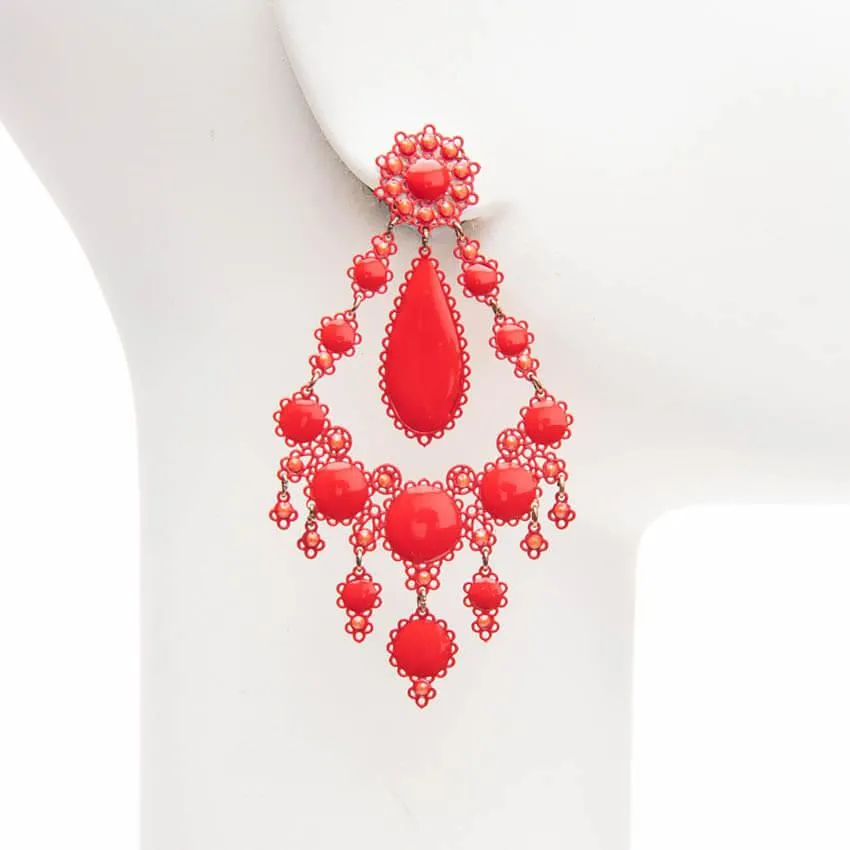 Chic Ad Hoc Orecchini Chandelier Gocce Rosso Geranio