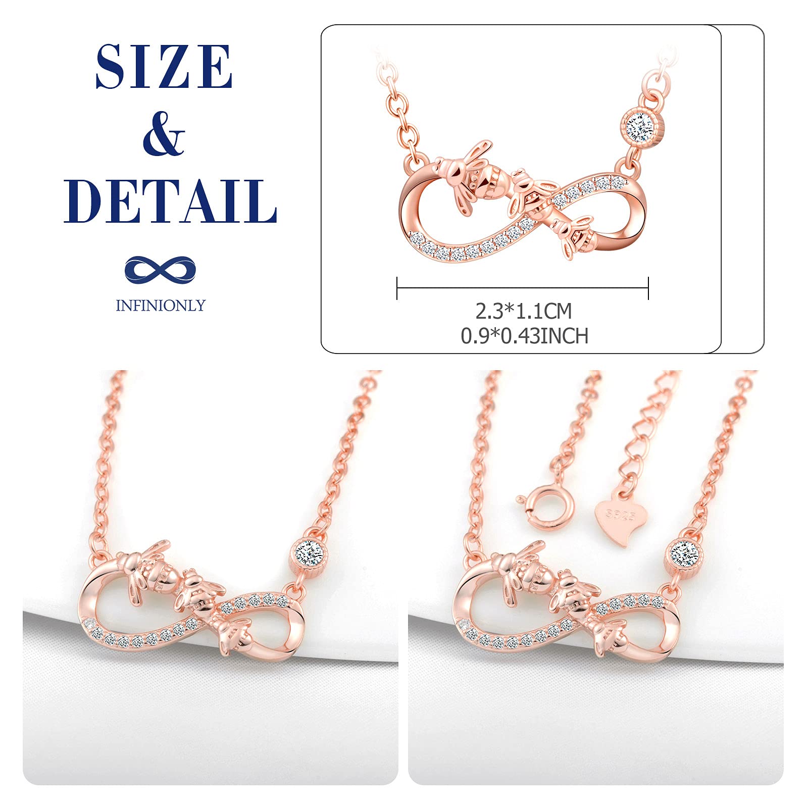 INFINIONLY Collana infinito ape argento 925 oro rosa