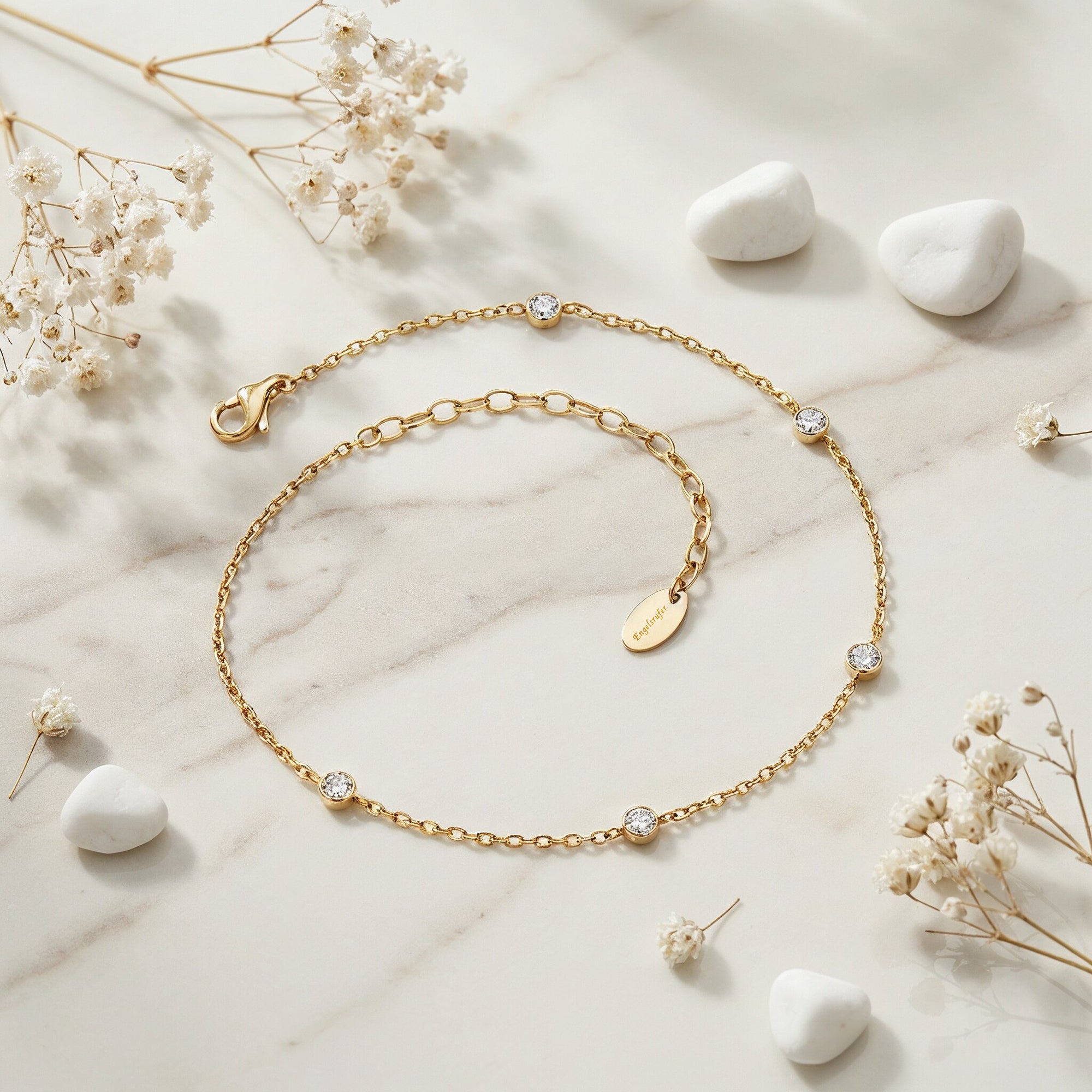 Engelsrufer Moonlight cavigliera acciaio oro con zirconi