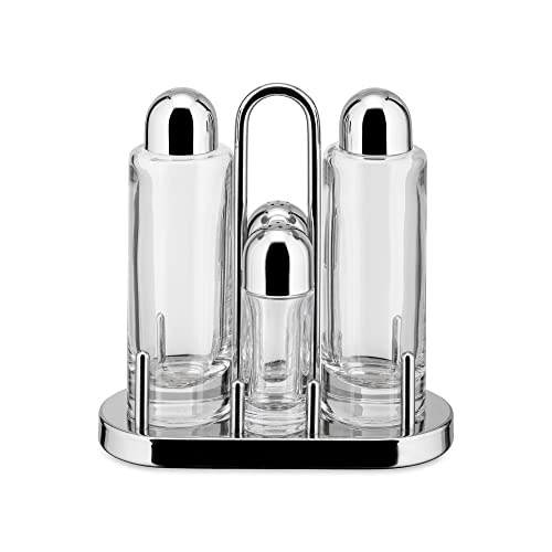 Alessi 5070 set portacondimenti acciaio e vetro 4 pezzi