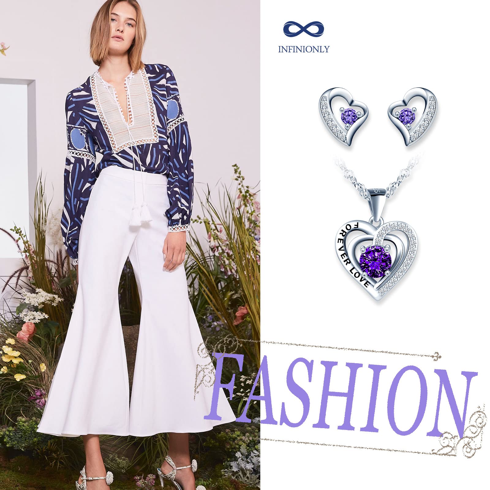 INFINIONLY Fashion Parure Cuore Viola Argento 925 Forever Love