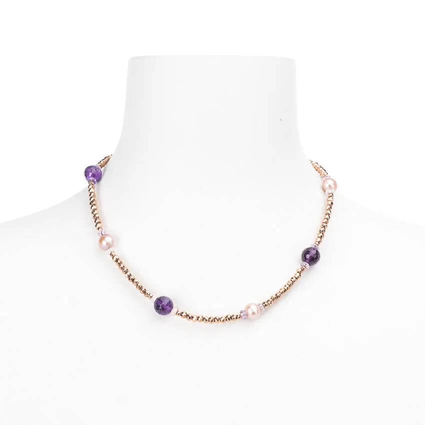 Chic Ad Hoc Collana girocollo pietre multicolor perle fiume