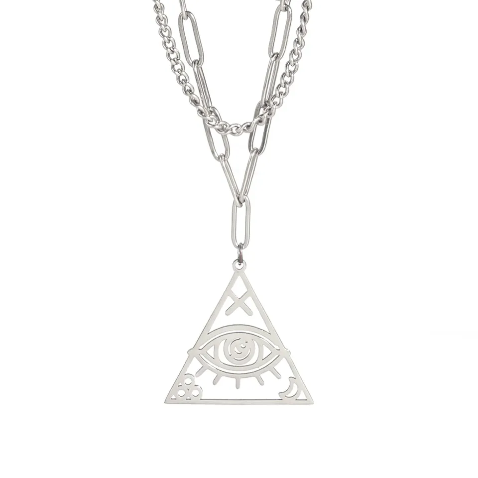 EUEAVAN Necklaces Collana occhio Horus acciaio triangolo