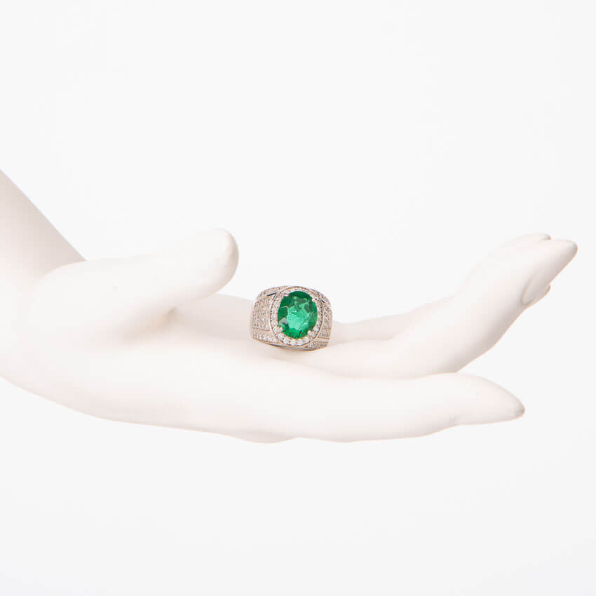 Chic Ad Hoc Anello fascia verde smeraldo taglio ovale