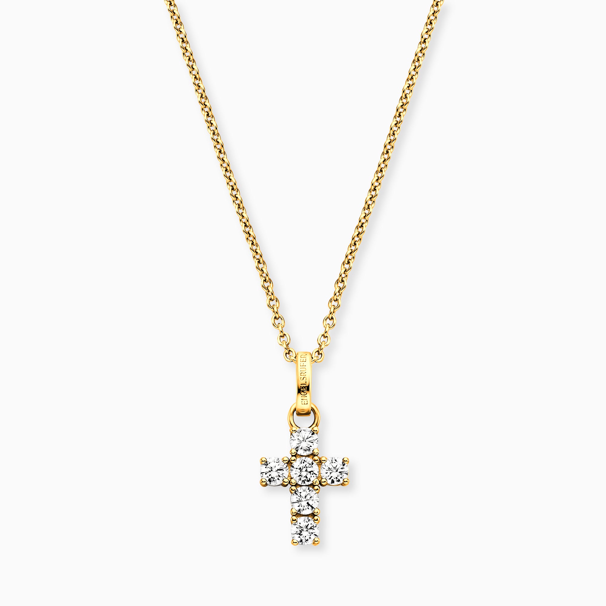 Engelsrufer Croce Collana Argento 925 Dorata Zirconi