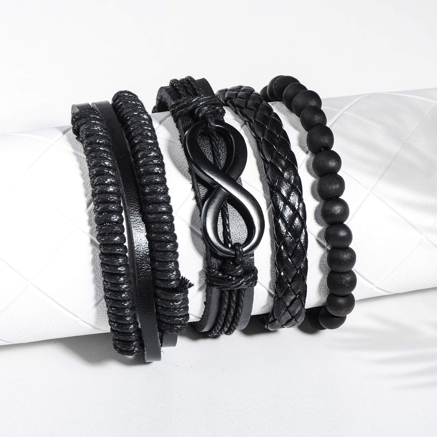 INFINIONLY Fashion Bracelets Bracciale Uomo Pelle Nero Infinito