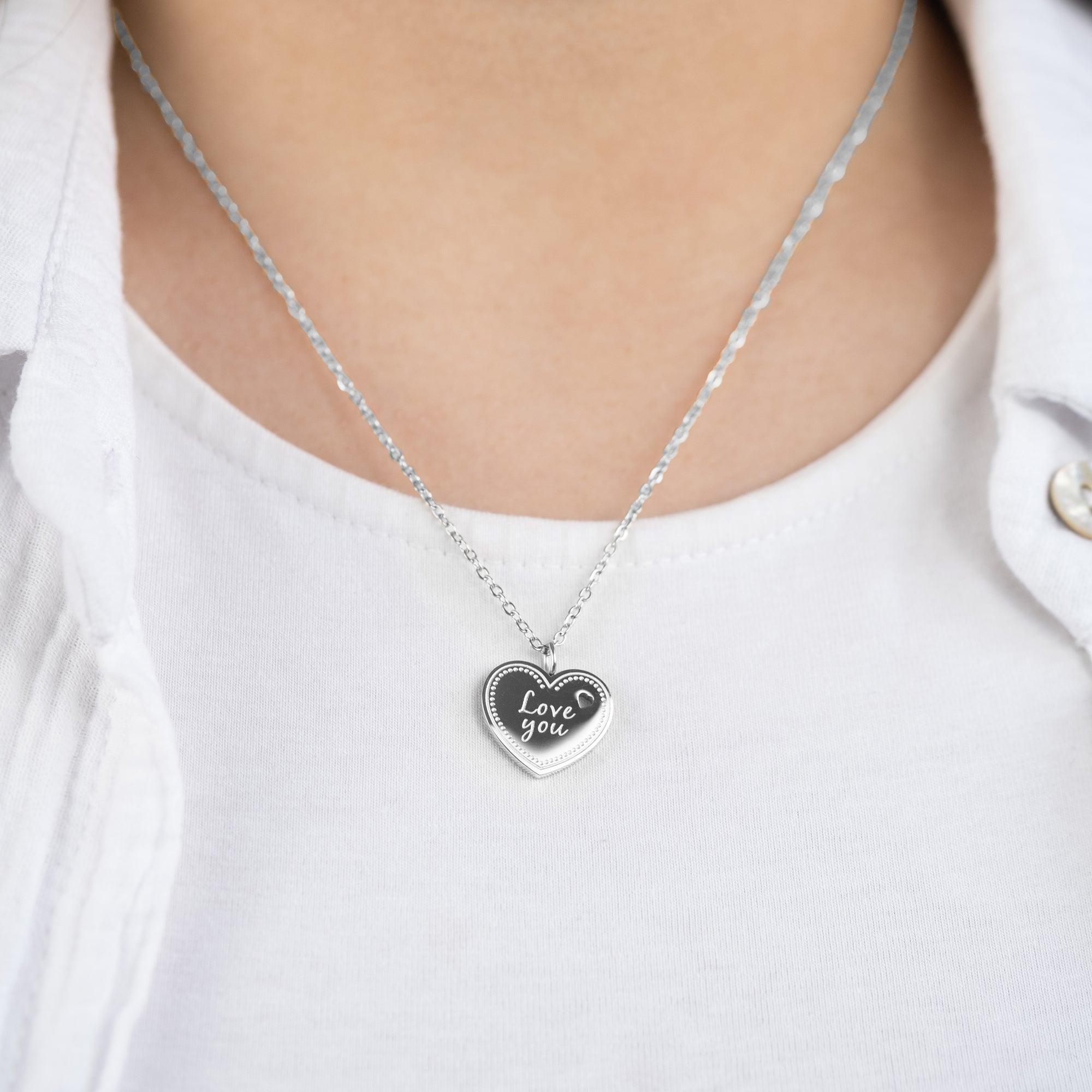 MySteel Love You Collana Acciaio Cuore con Biglietto