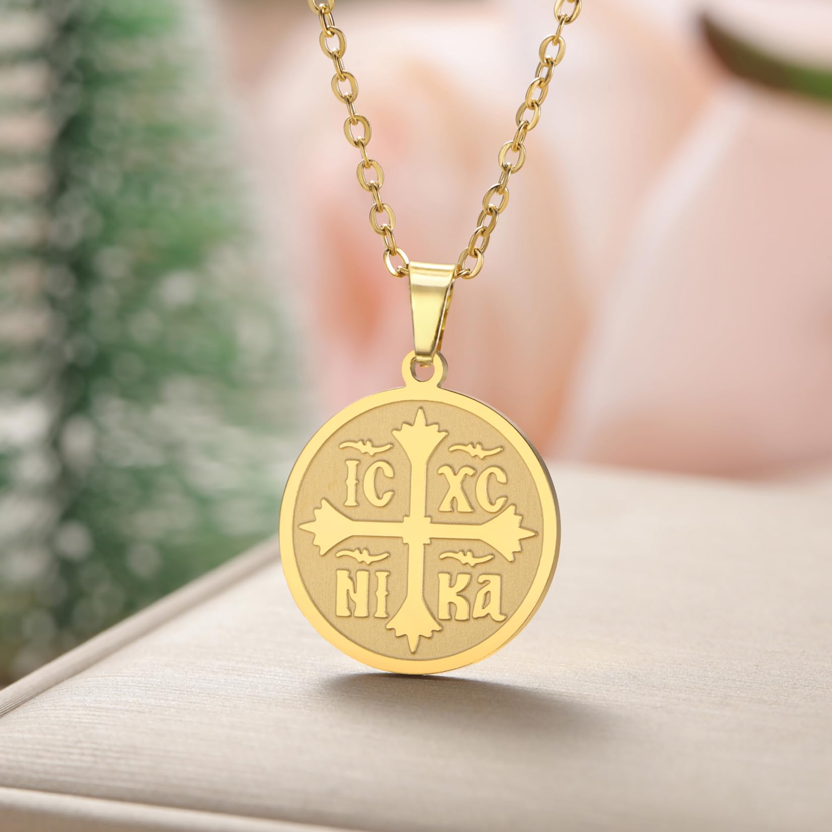 Eueavan Croce Ortodossa Collana Oro IC XC NIKA Religiosa