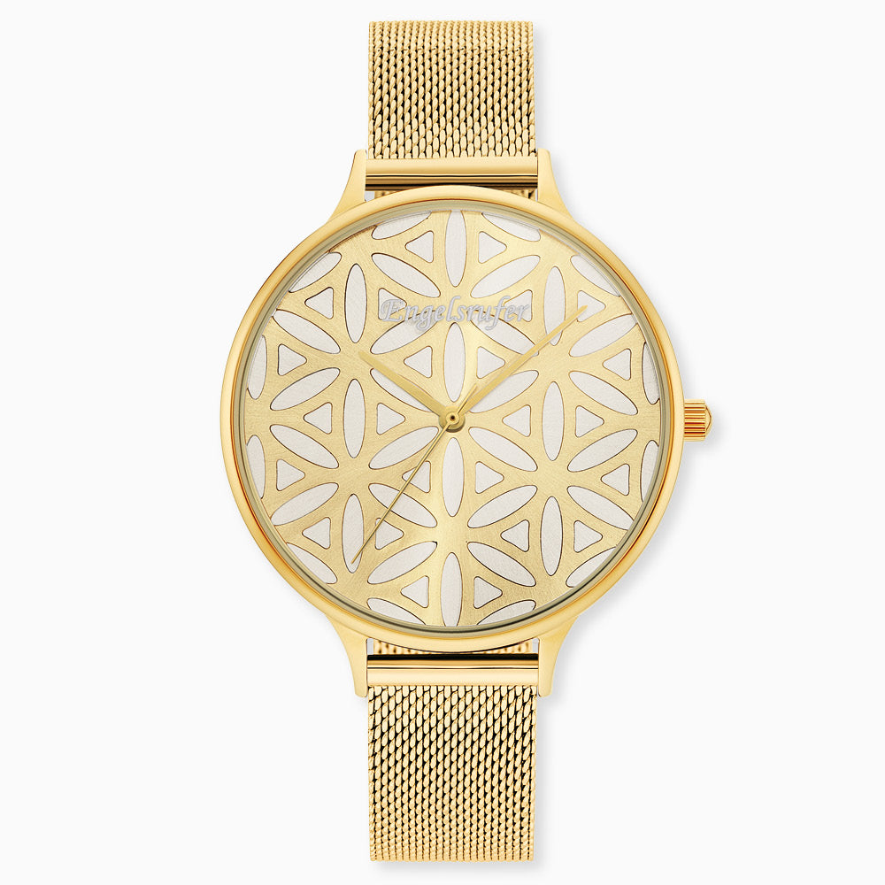 Engelsrufer Lebensblume Orologio Acciaio Oro Mesh Beige