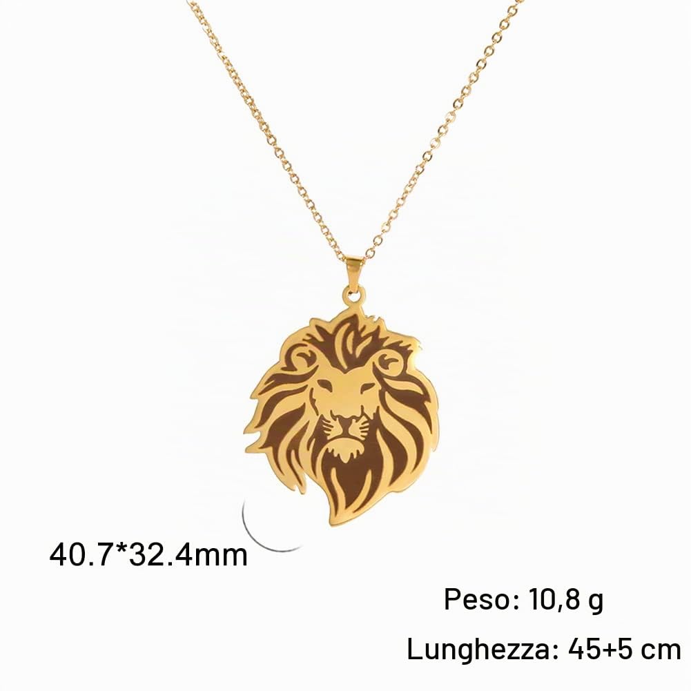 EUEAVAN Collana Acciaio Ciondolo Leone Testa di Leone
