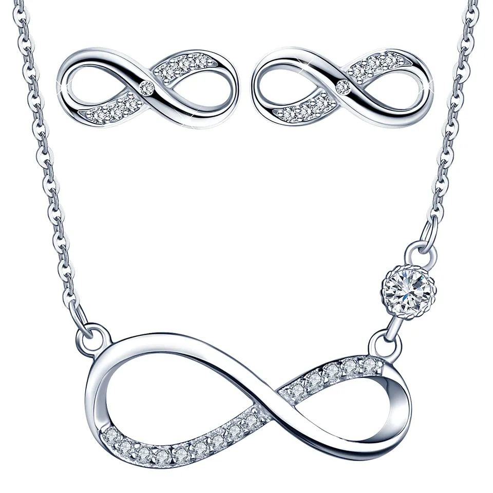 INFINIONLY Fashion Necklaces parure collana orecchini argento 925