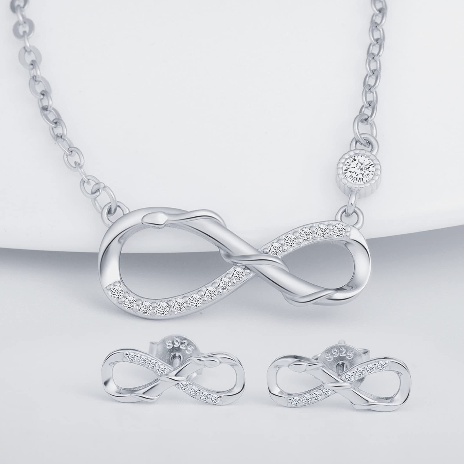 INFINIONLY Fashion Necklaces parure collana orecchini silver zirconi