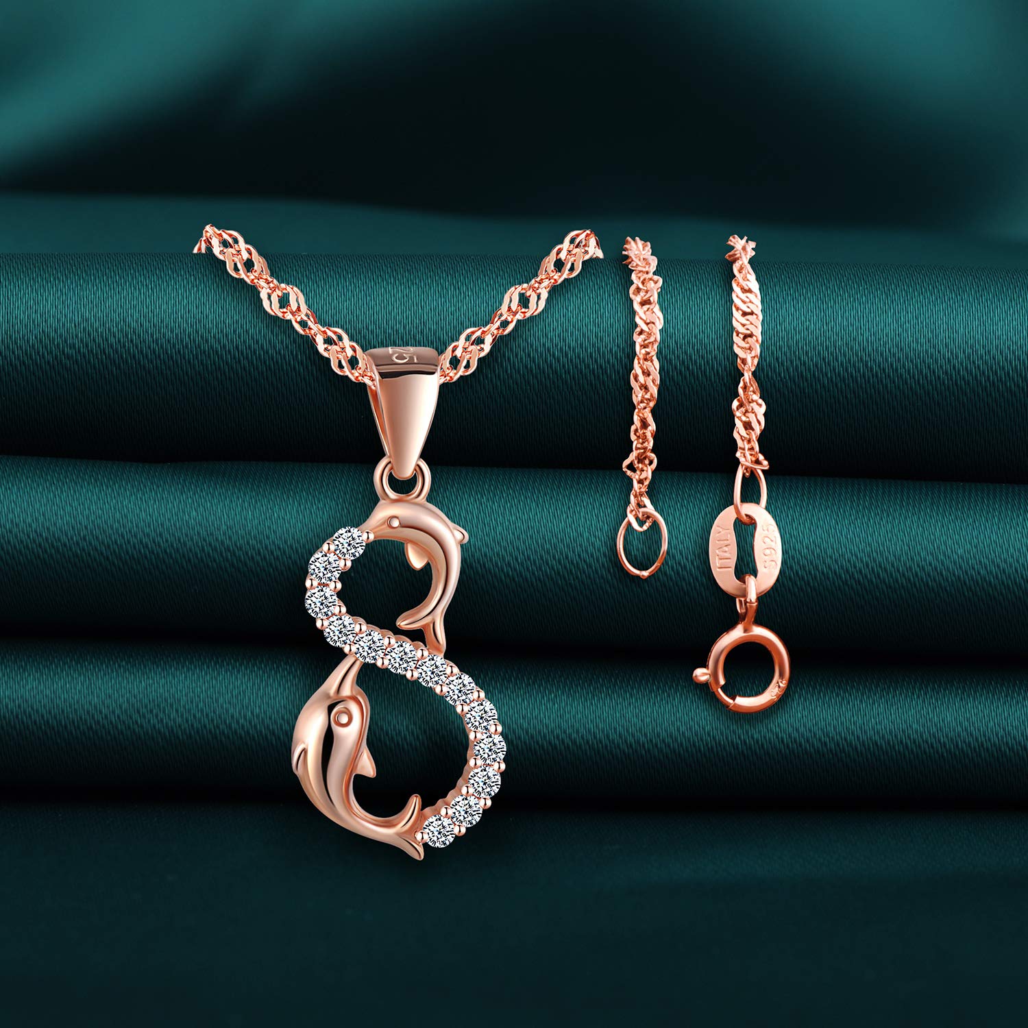 INFINIONLY Fashion Collana Infinito Delfino Oro Rosa Argento 925