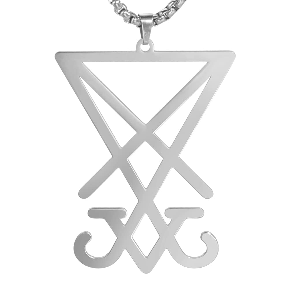 Eueavan Necklaces Collana Sigillo Lucifero Acciaio Argento