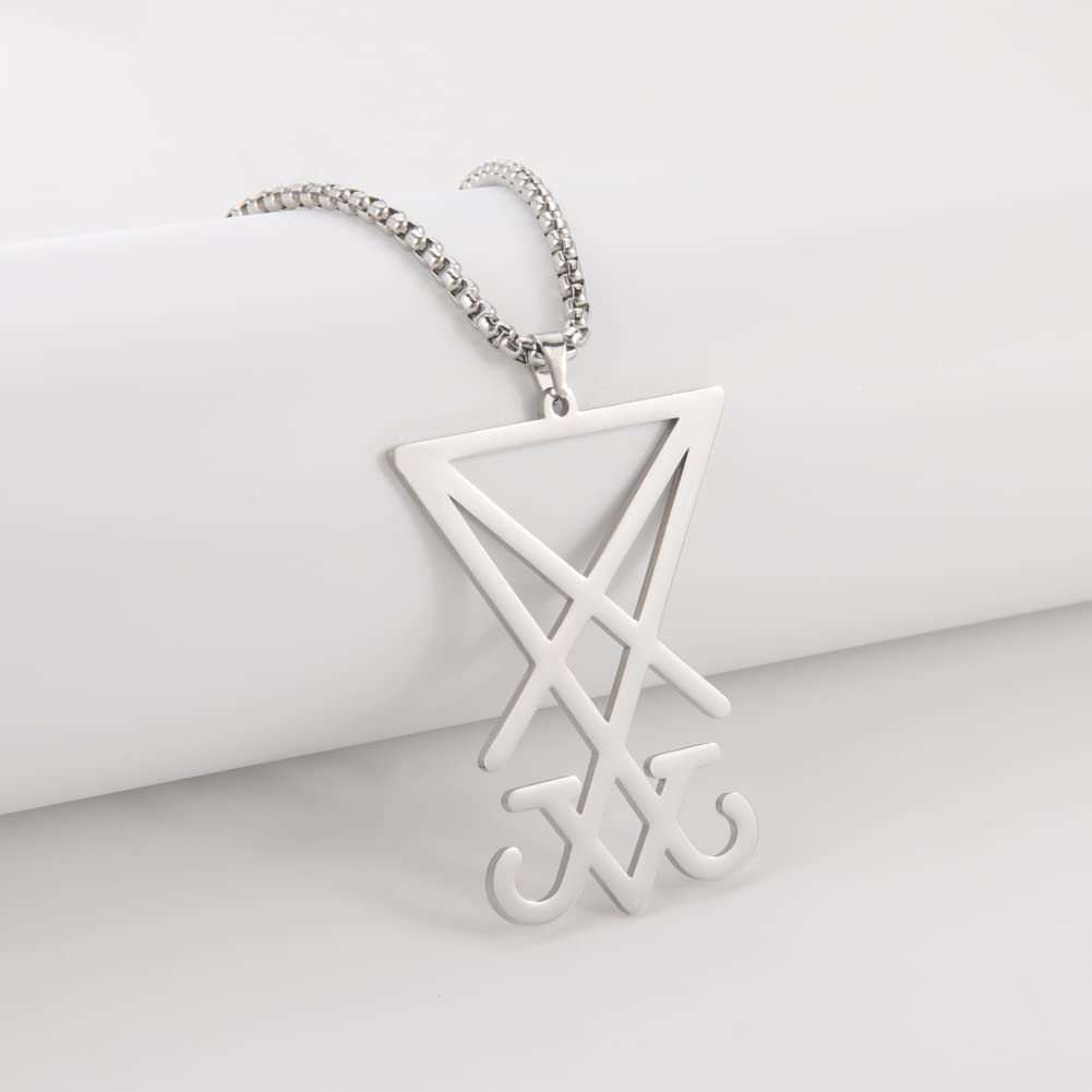 Eueavan Necklaces Collana Sigillo Lucifero Acciaio Argento