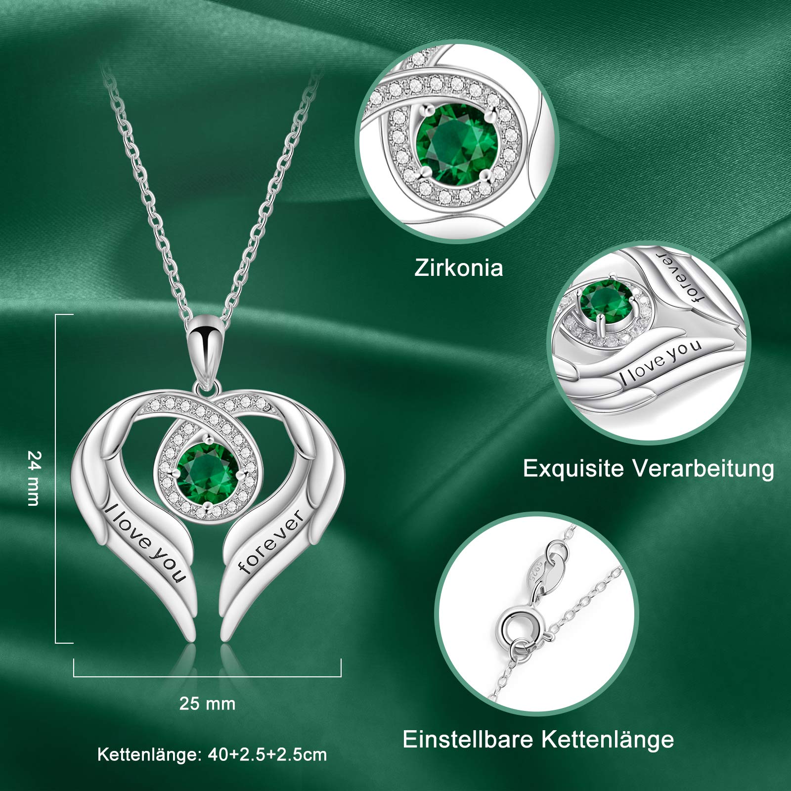 Jessemade Gioielli Collana Argento 925 Ala Cuore Zirconi