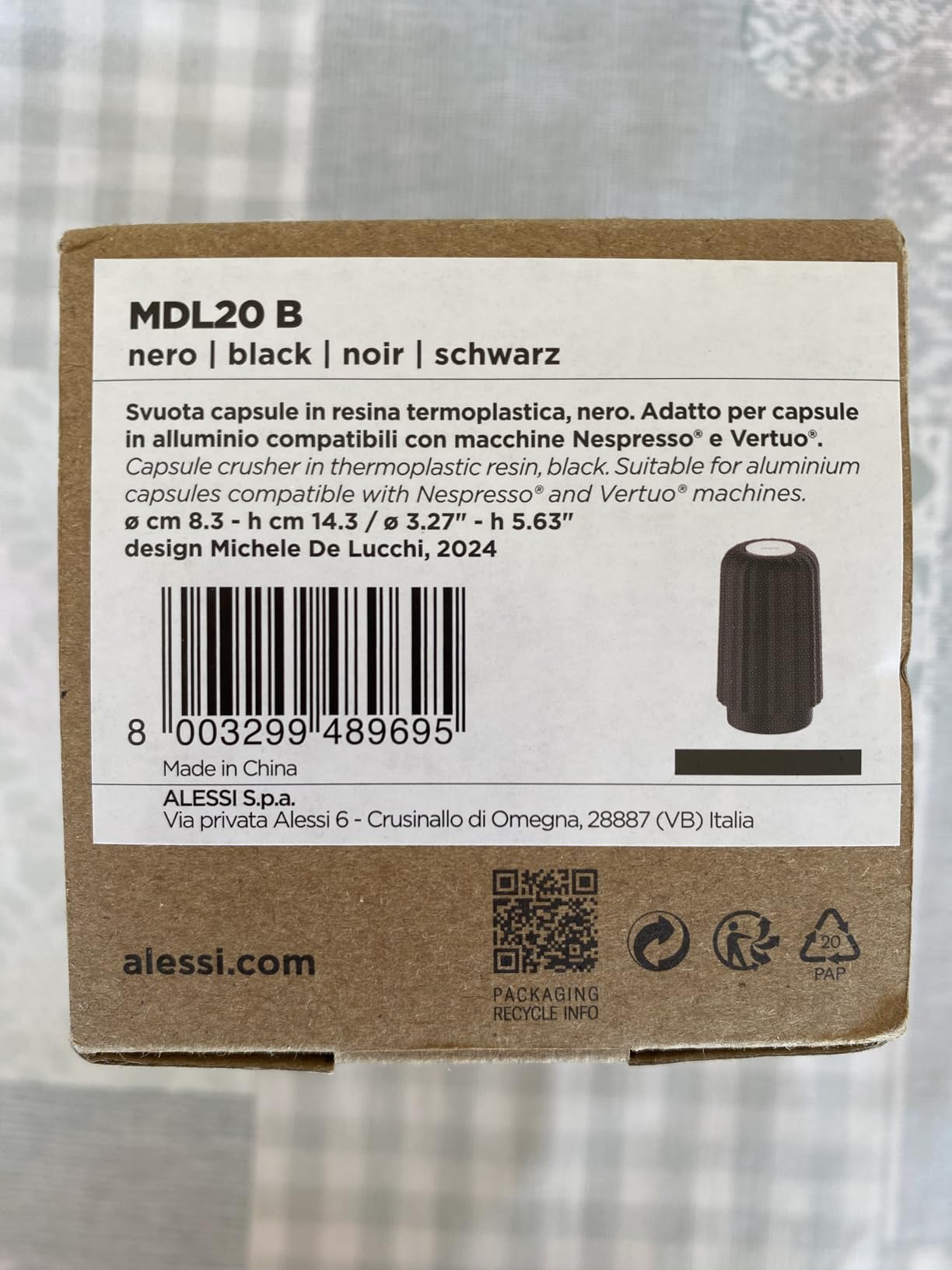 Alessi Plissé MDL20 B Svuotacapsule Nero 8,3 cm Resina