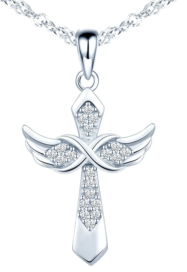 INFINIONLY Fashion Collana Croce Ala Argento 925 Zirconi