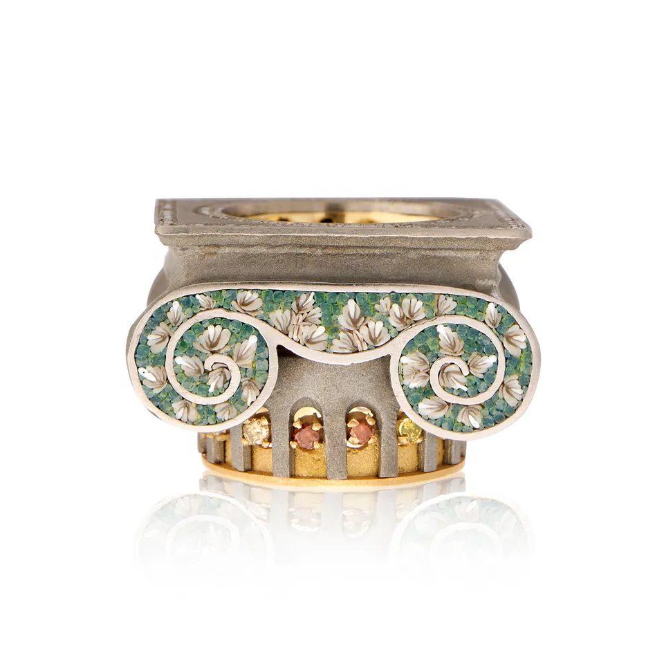 Le Sibille Capitello Anello titanio oro diamanti