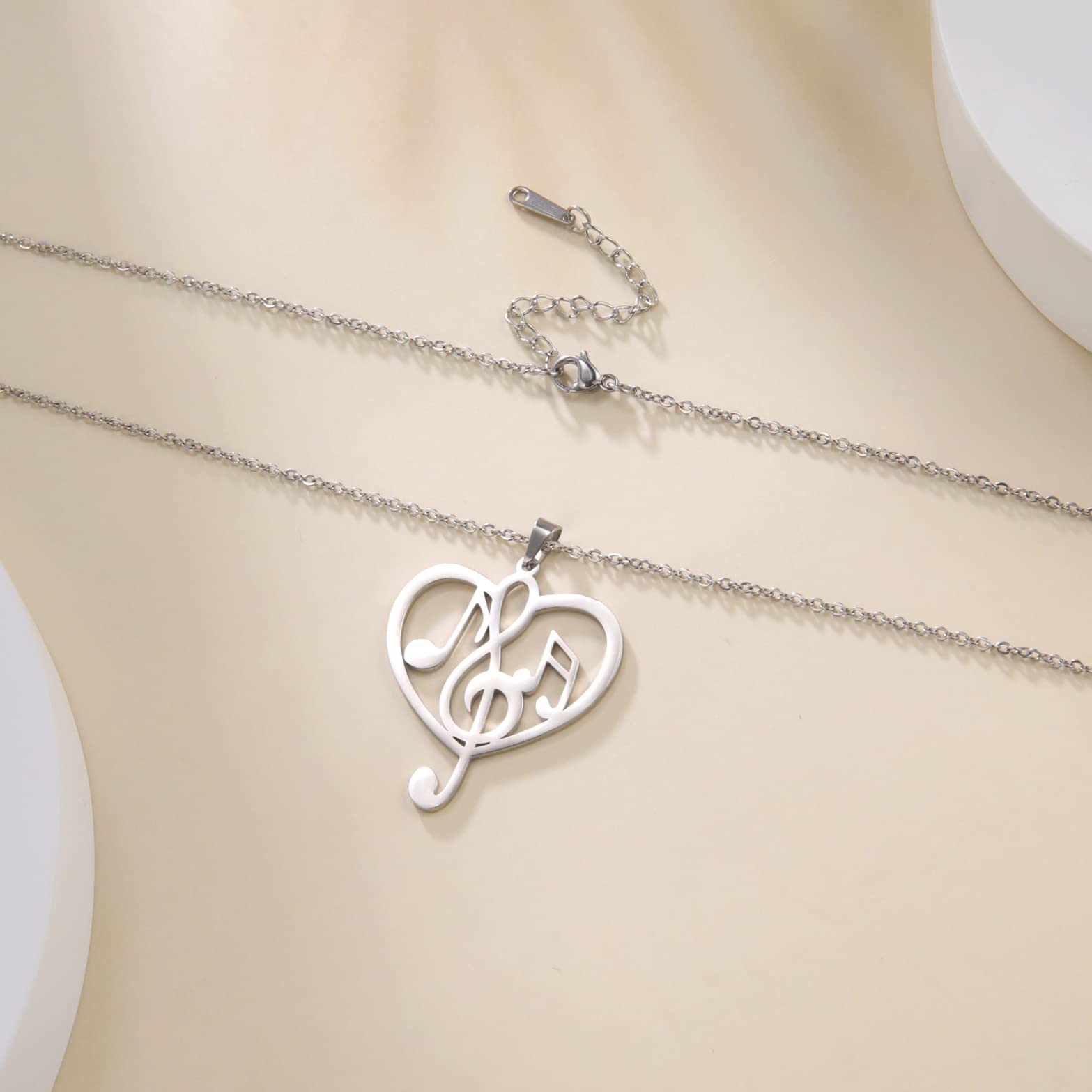 EUEAVAN Necklaces collana nota musicale cuore argento