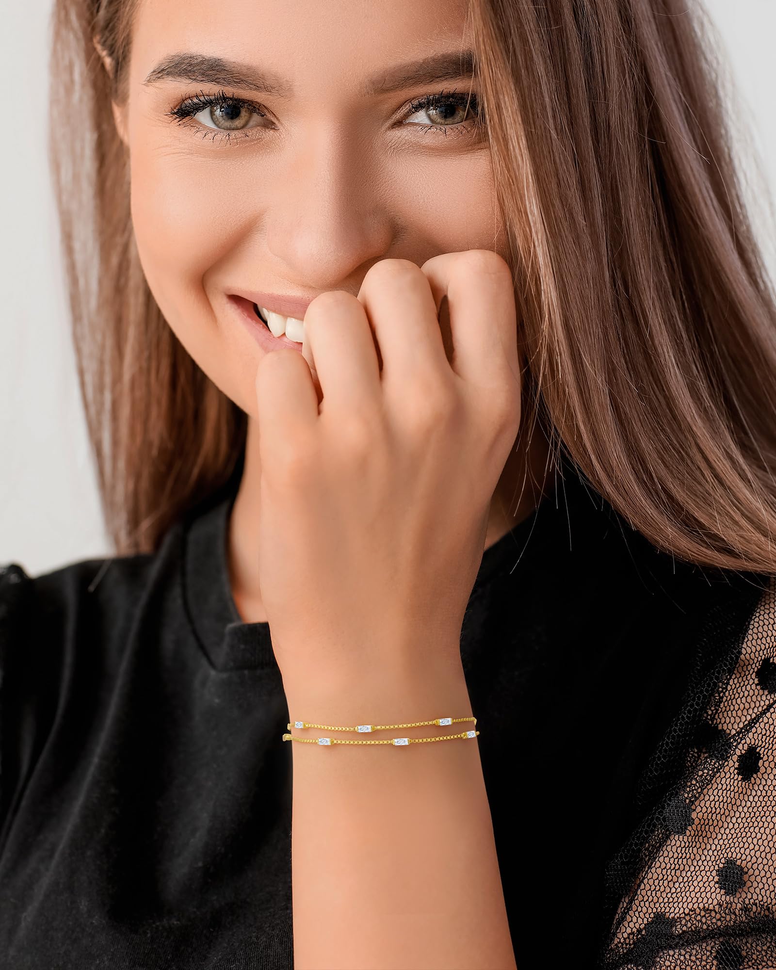 Louisa Secret Bracelets bracciale argento 925 doppia catena zirconi