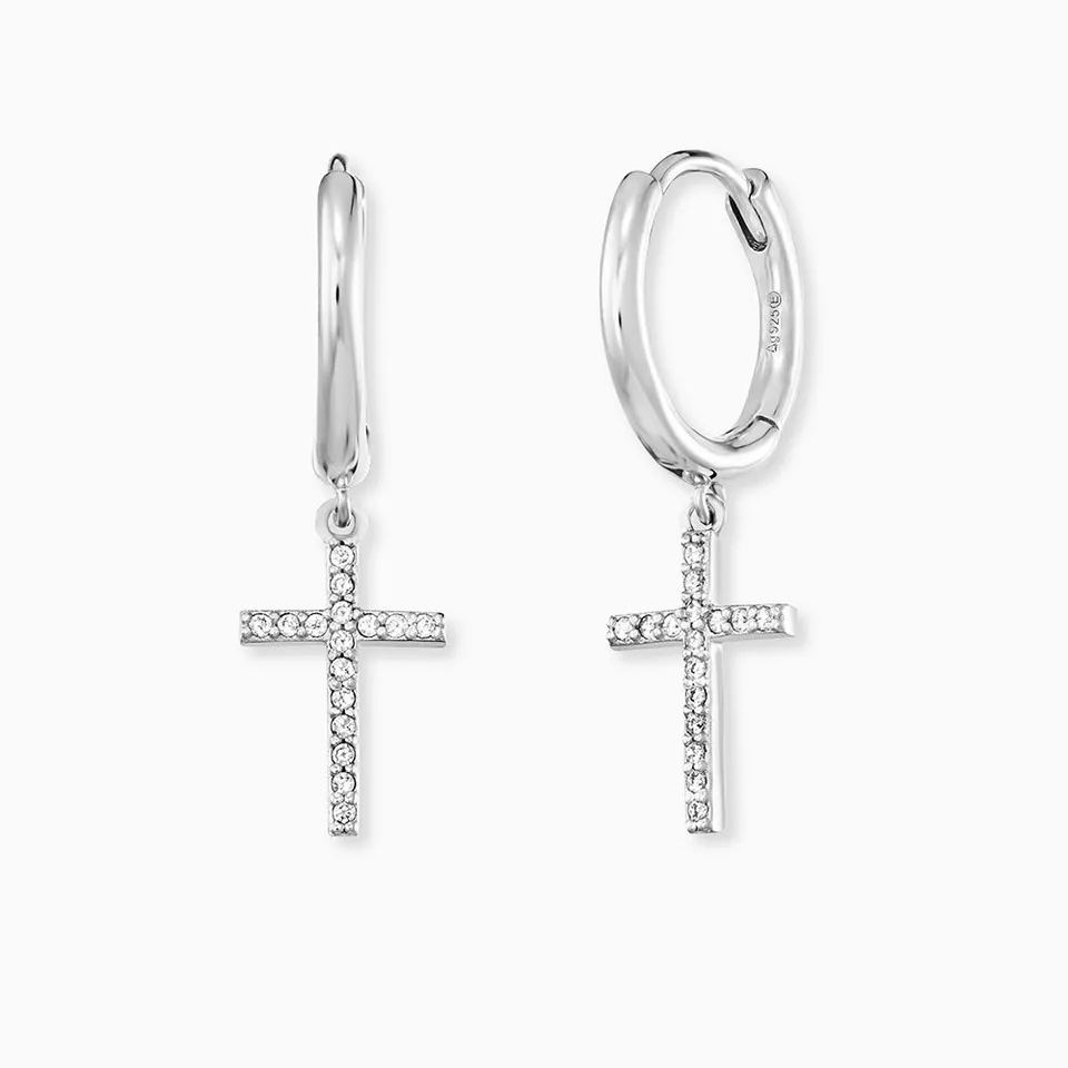 Engelsrufer Creole Orecchini Argento Croce Zirconia