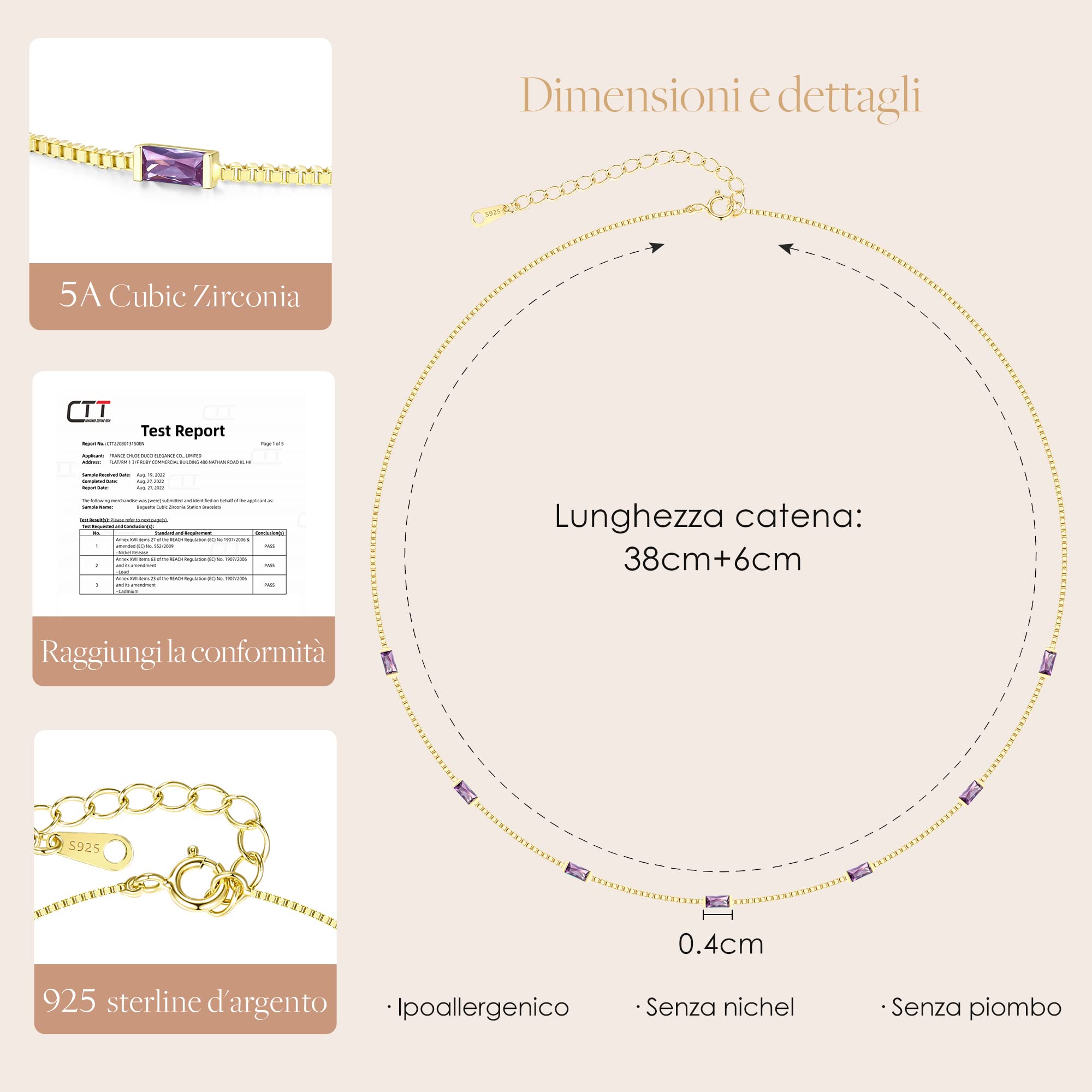 LOUISA SECRET collana argento 925 placcato oro 14k zirconi