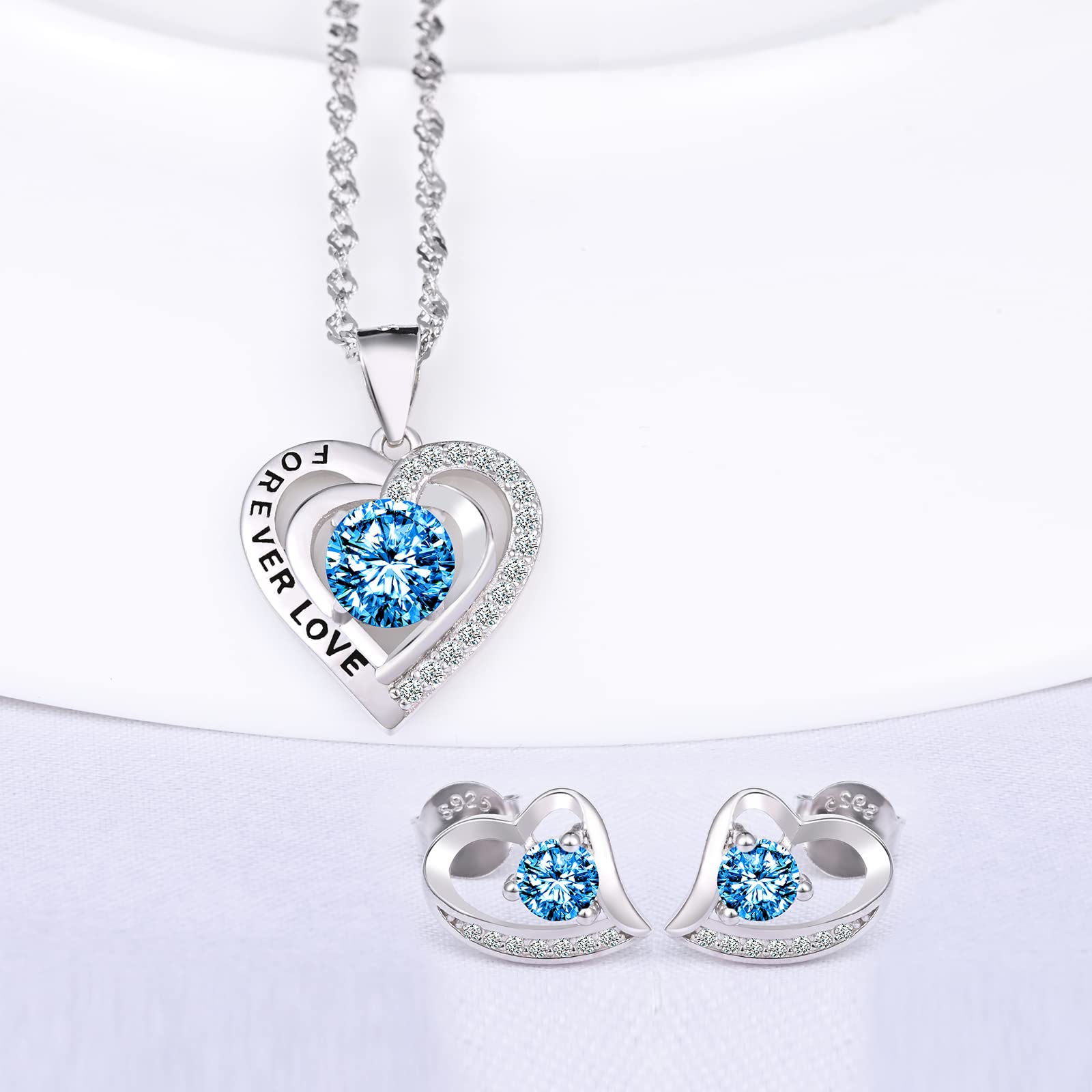 INFINIONLY Fashion Necklaces parure cuore azzurro 45cm