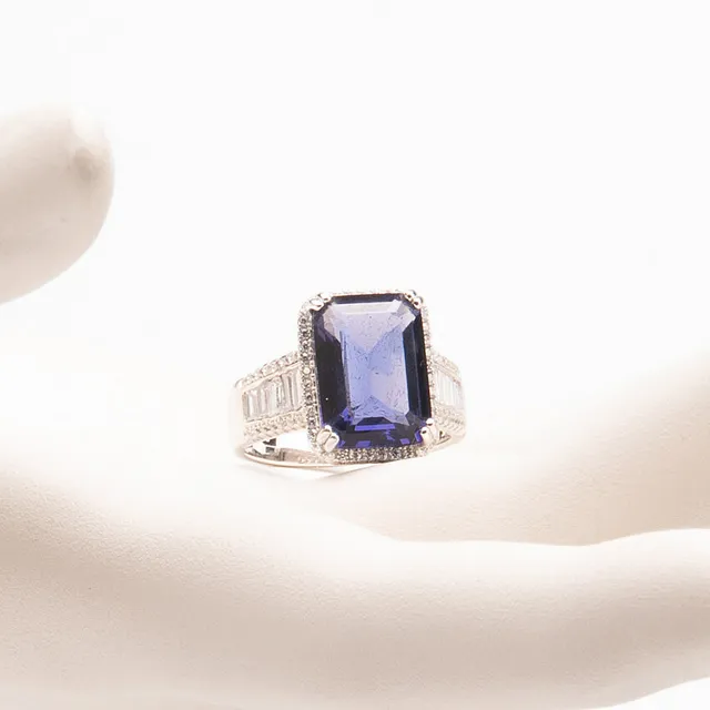 Chic Ad Hoc Anello argento zircone zaffiro taglio smeraldo