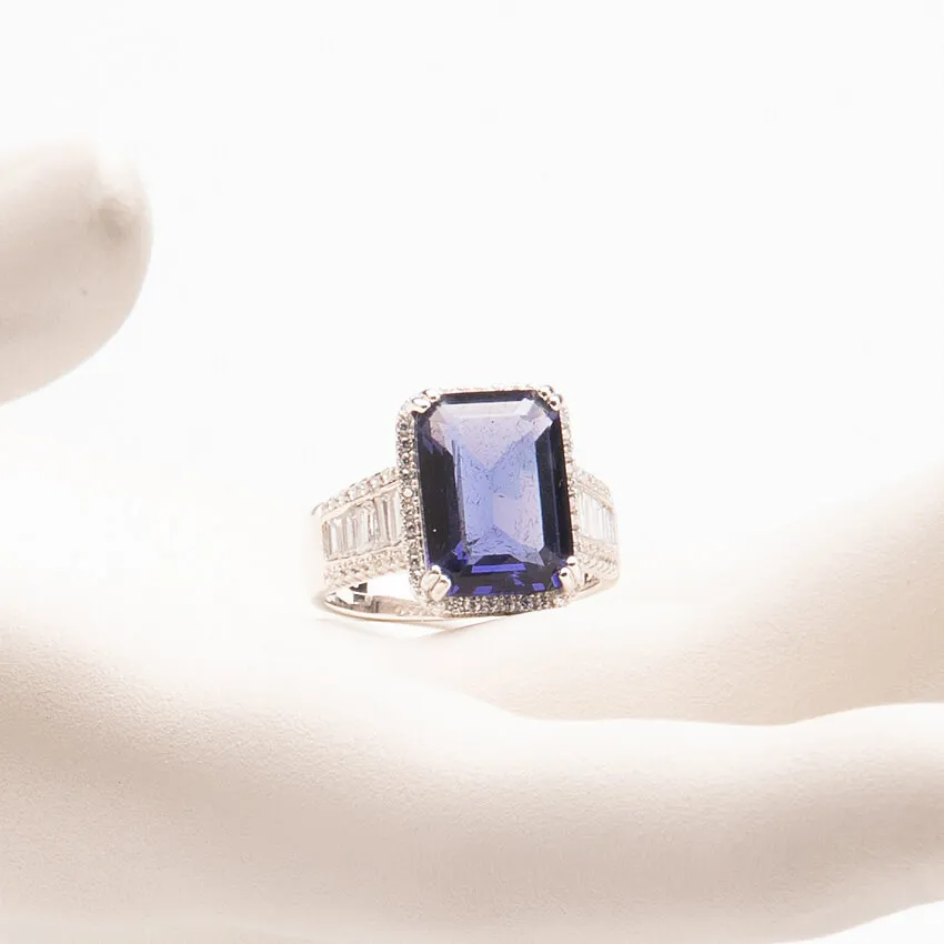 Chic Ad Hoc Anello argento zircone zaffiro taglio smeraldo