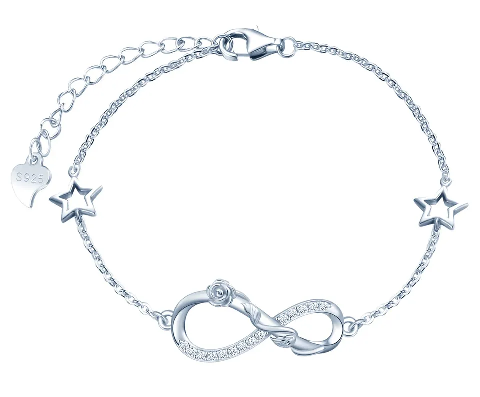 Infinionly Fashion bracciale stella argento 925 fiore rosa zirconi
