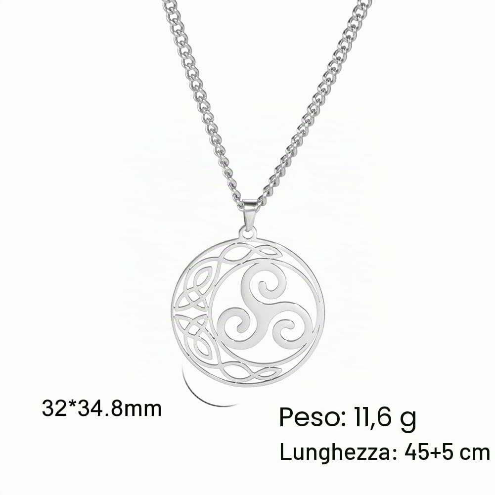 EUEAVAN Triskele collana celtica argento acciaio