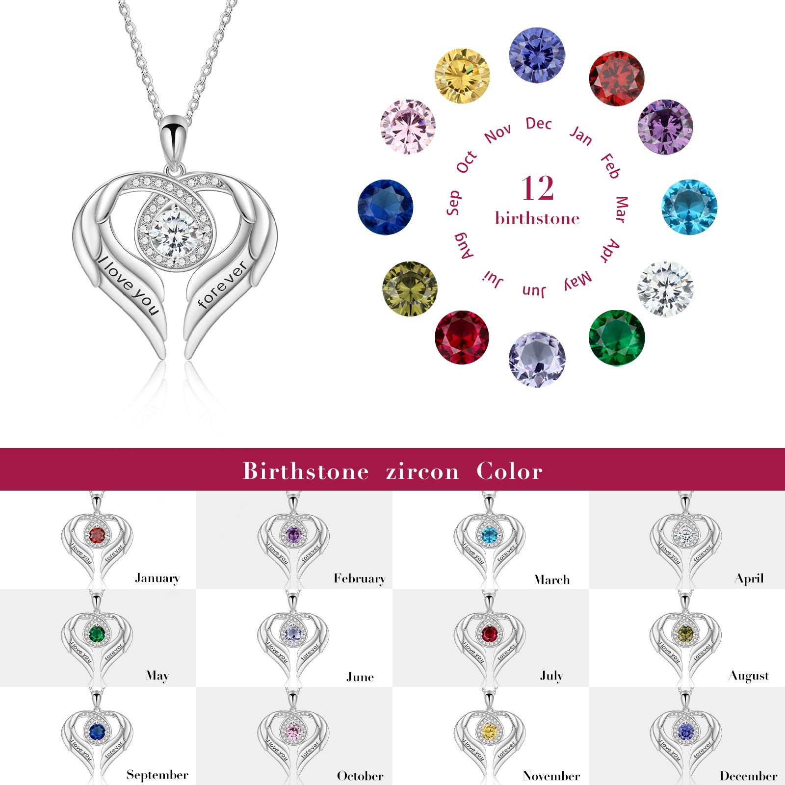 Jessemade Gioielli Collana Ala Cuore Argento 925 Love You