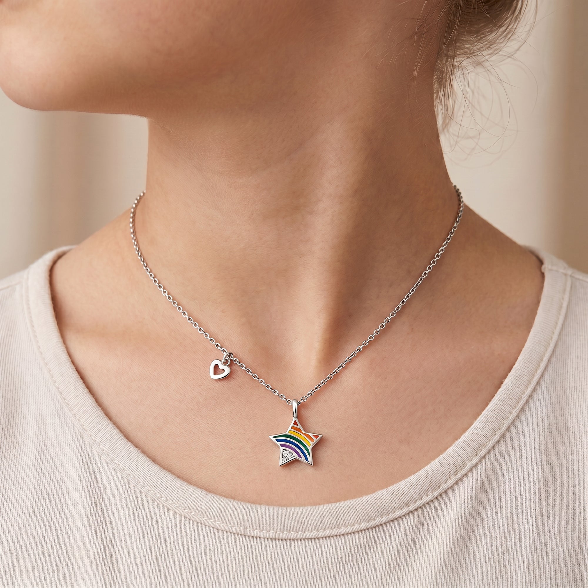 Engelsrufer Kinder Collana Acciaio Cuore Zirconia Multicolor
