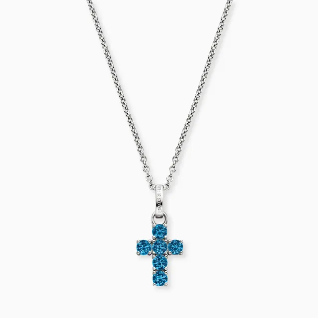 Engelsrufer Croce collana argento zirconia blu regolabile