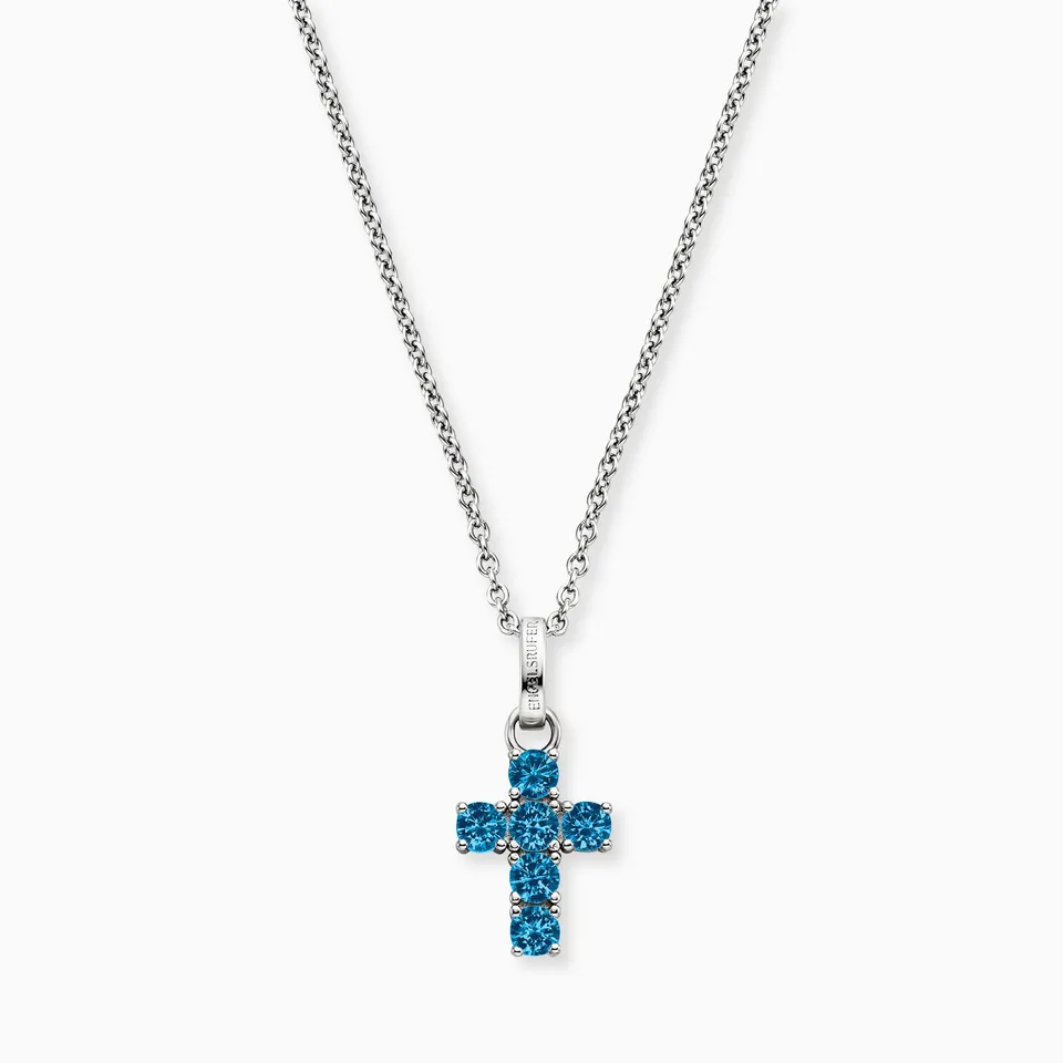 Engelsrufer Croce collana argento zirconia blu regolabile